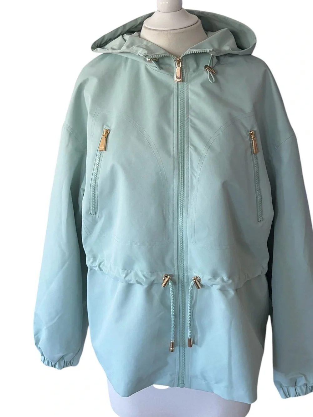 KATE SPADE NEW YORK Crop Hooded Rain Jacket - Frosted Aqua Size L